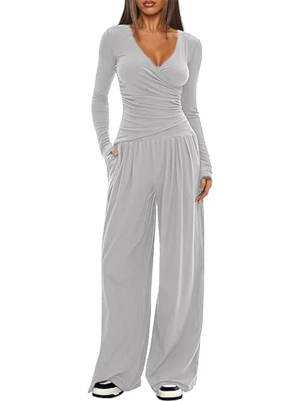 Women's Split Joint Plain Daily Going Out Two-Piece Set Black Casual Spring/Fall Top With Pants Matching Set