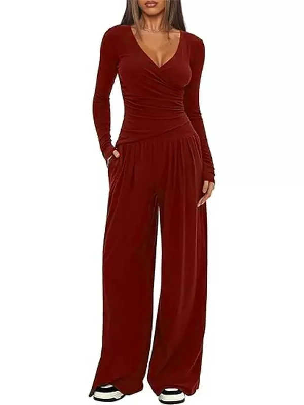 Women's Split Joint Plain Daily Going Out Two-Piece Set Black Casual Spring/Fall Top With Pants Matching Set