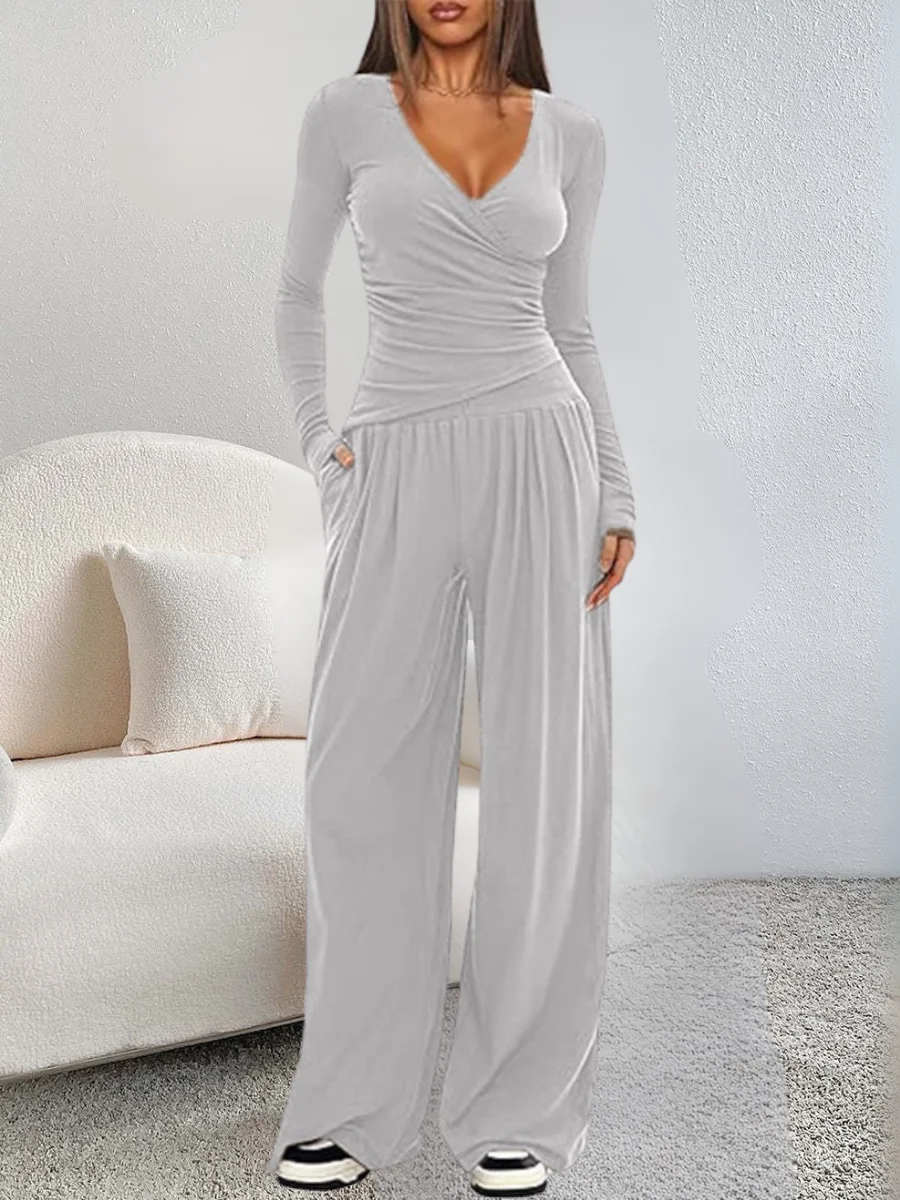 Women's Split Joint Plain Daily Going Out Two-Piece Set Black Casual Spring/Fall Top With Pants Matching Set