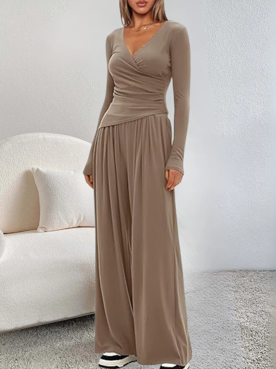 Women's Split Joint Plain Daily Going Out Two-Piece Set Black Casual Spring/Fall Top With Pants Matching Set