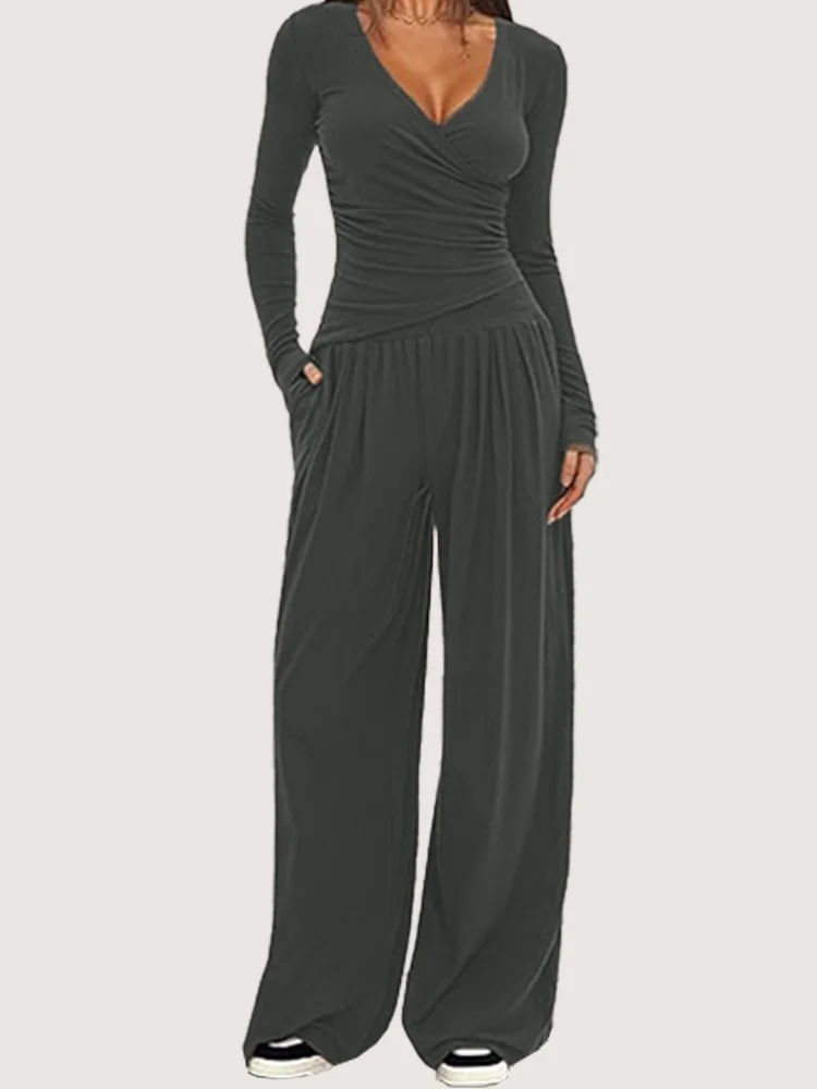 Women's Split Joint Plain Daily Going Out Two-Piece Set Black Casual Spring/Fall Top With Pants Matching Set