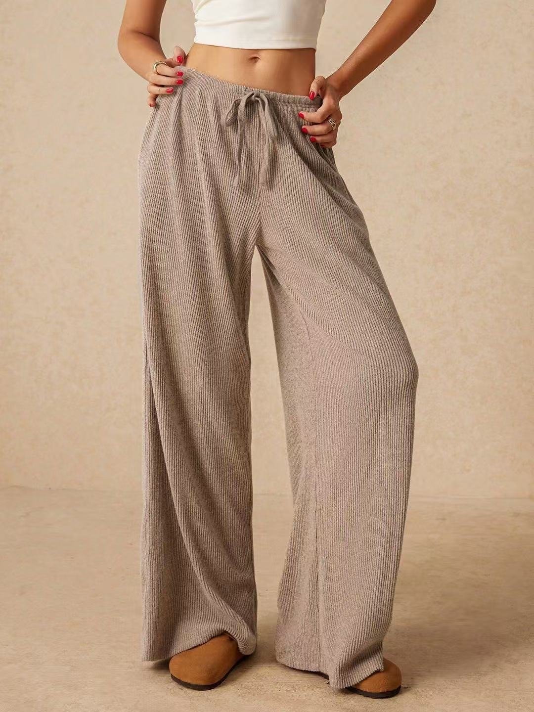 Women's  Elastic Waist H-Line Wide Leg Pants Daily Going Out Pants Khaki Casual Split Joint Plain Spring/Fall Pants