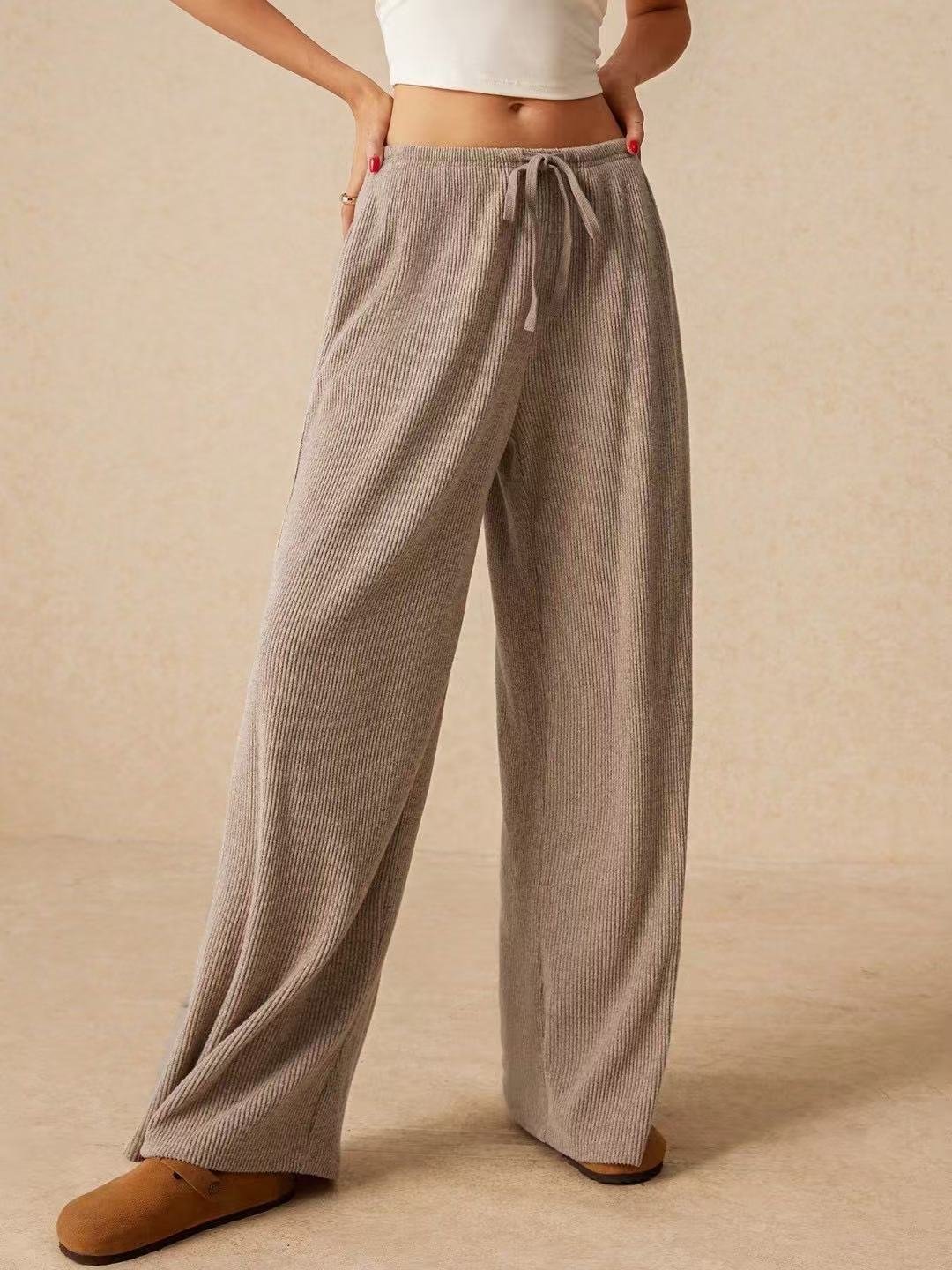 Women's  Elastic Waist H-Line Wide Leg Pants Daily Going Out Pants Khaki Casual Split Joint Plain Spring/Fall Pants