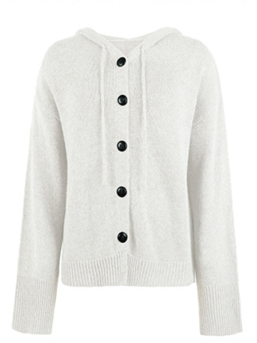 Split Joint Lady Romance Cotton Solid Color Hooded Single-breasted Cross-border Sweater Women 2025 Autumn And Winter New Drawstring Knitted Cardigan Jacket