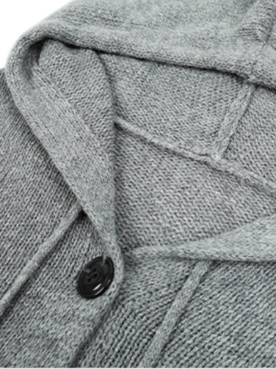 Split Joint Lady Romance Cotton Solid Color Hooded Single-breasted Cross-border Sweater Women 2025 Autumn And Winter New Drawstring Knitted Cardigan Jacket