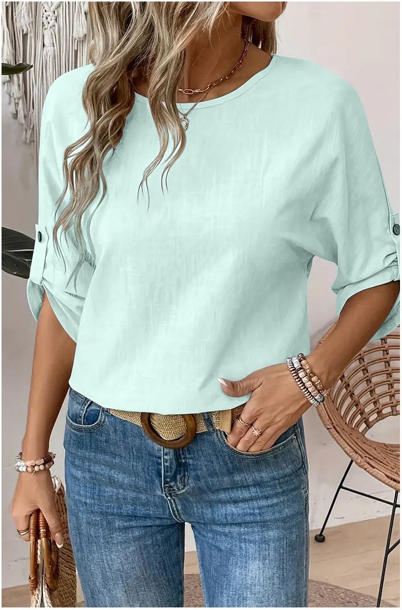 Women Plain Crew Neck Casual Long Sleeve T-shirt