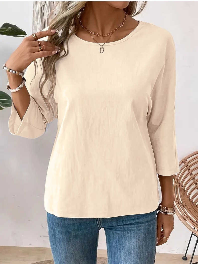 Women Plain Crew Neck Casual Long Sleeve T-shirt