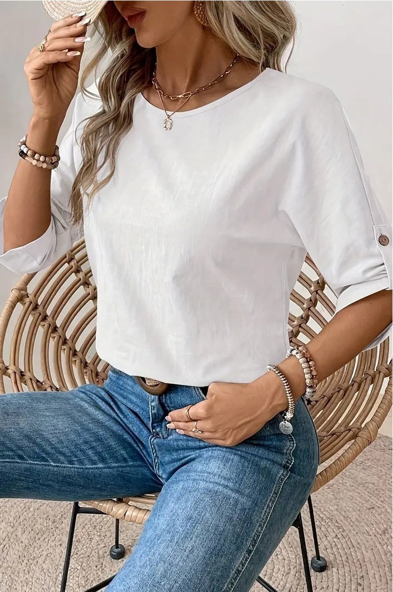 Women Plain Crew Neck Casual Long Sleeve T-shirt