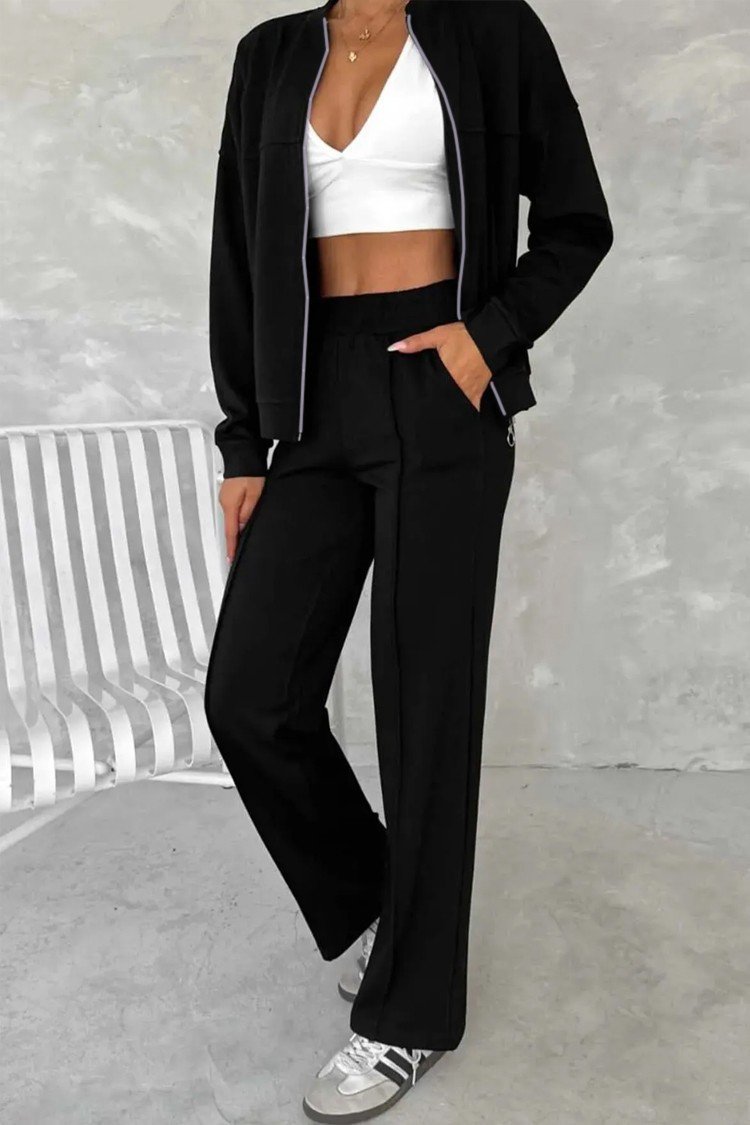 Casual Stand Collar Regular Fit Two-Piece Set