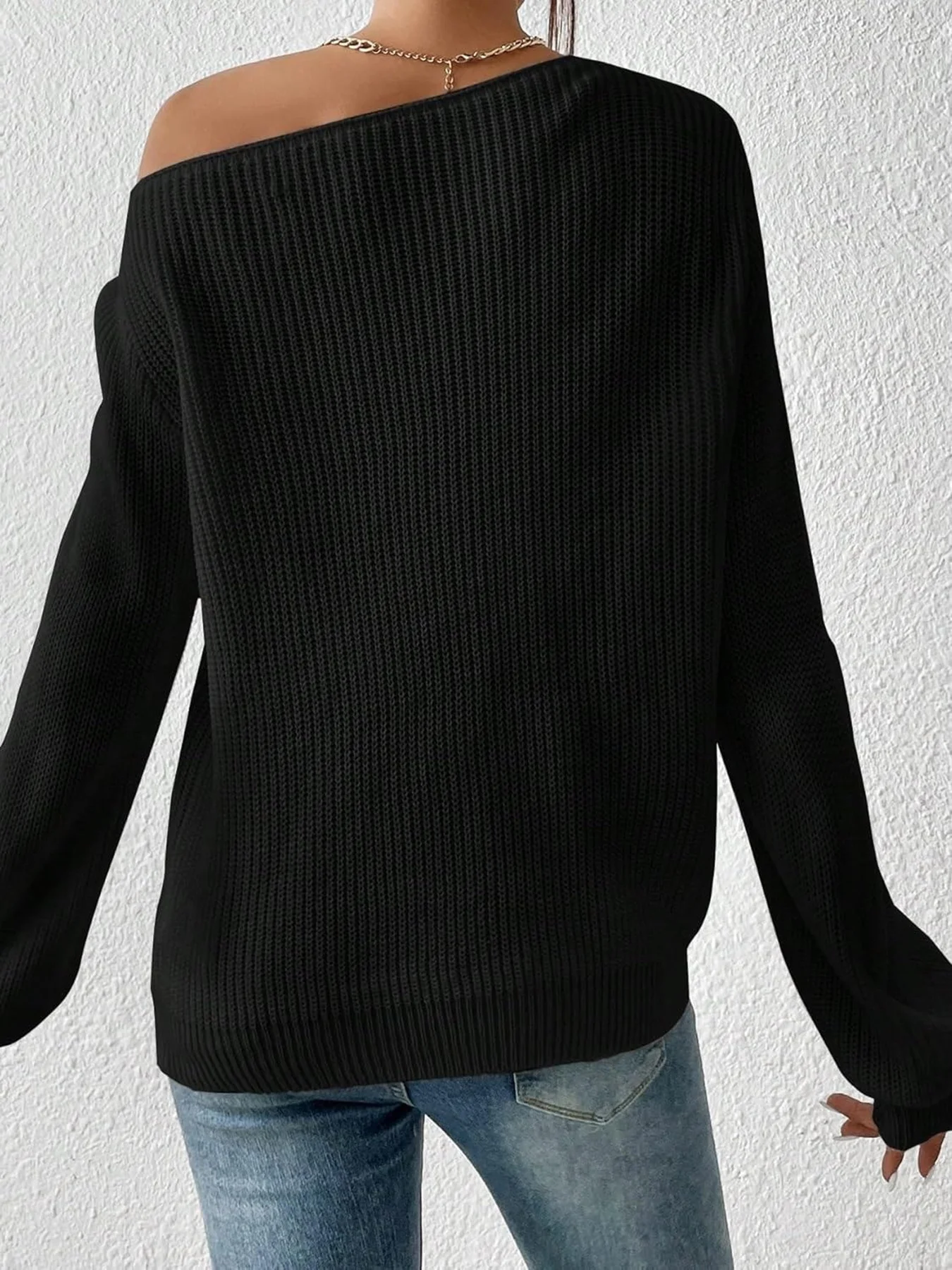 Casual Regular Fit Off The Shoulder Sweater