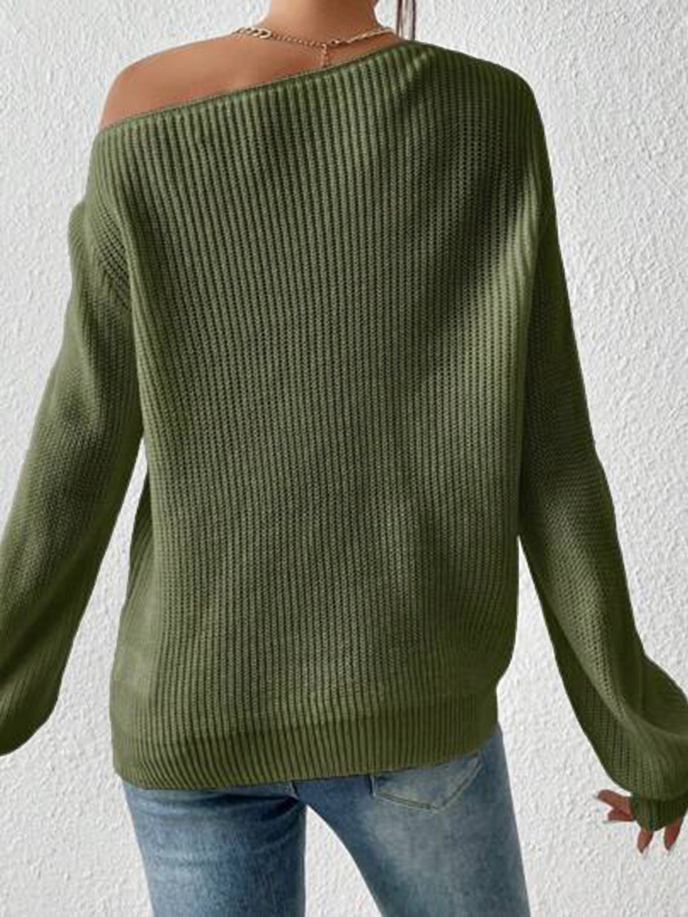 Casual Regular Fit Off The Shoulder Sweater