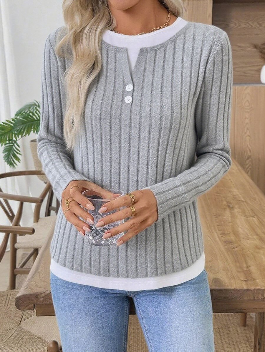 Women Plain V Neck Casual Long Sleeve T-shirt