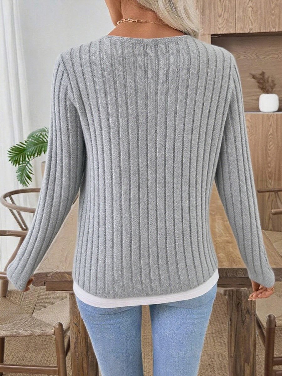 Women Plain V Neck Casual Long Sleeve T-shirt