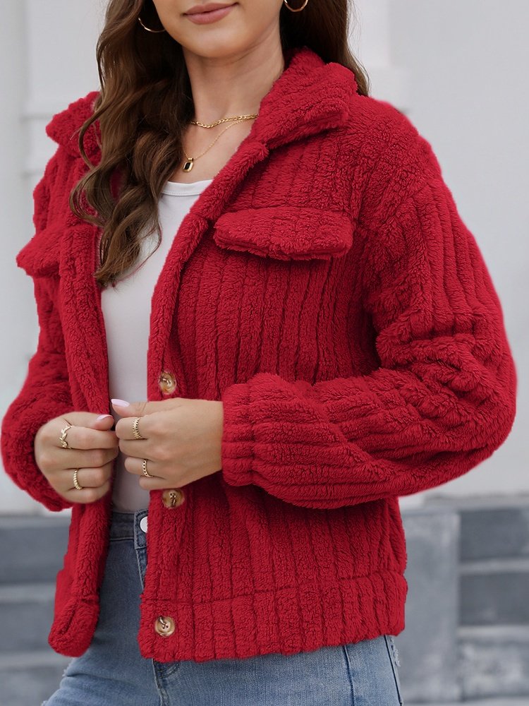 Autumn And Winter New Style Fur Plush Cardigan Lapel Short Buckle Regular Fit Coat
