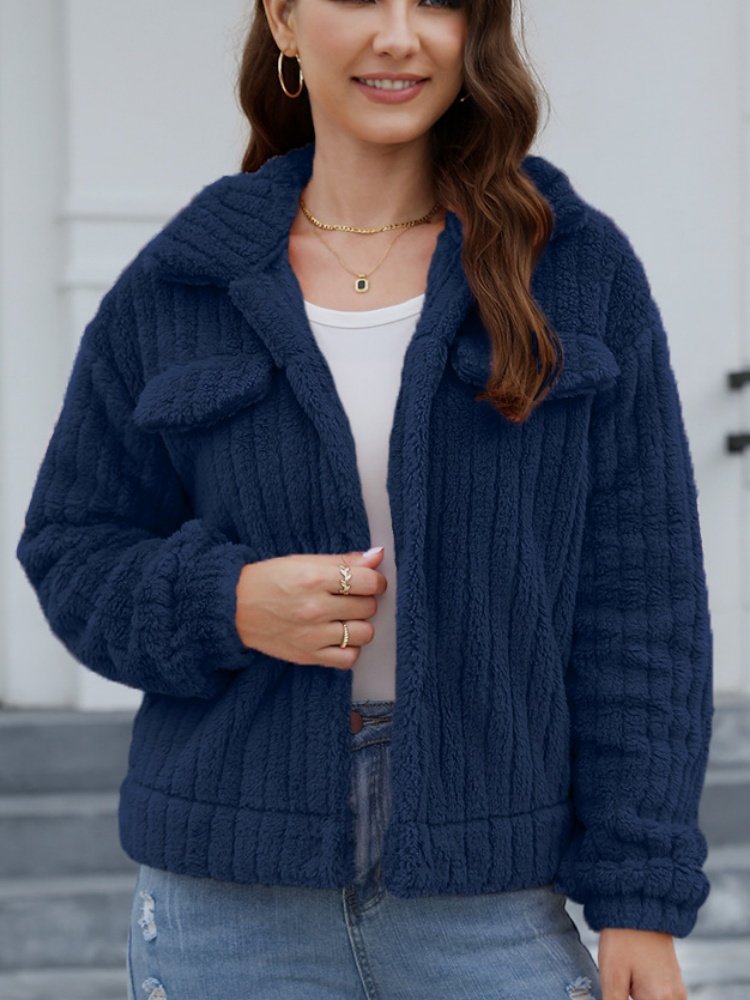 Autumn And Winter New Style Fur Plush Cardigan Lapel Short Buckle Regular Fit Coat