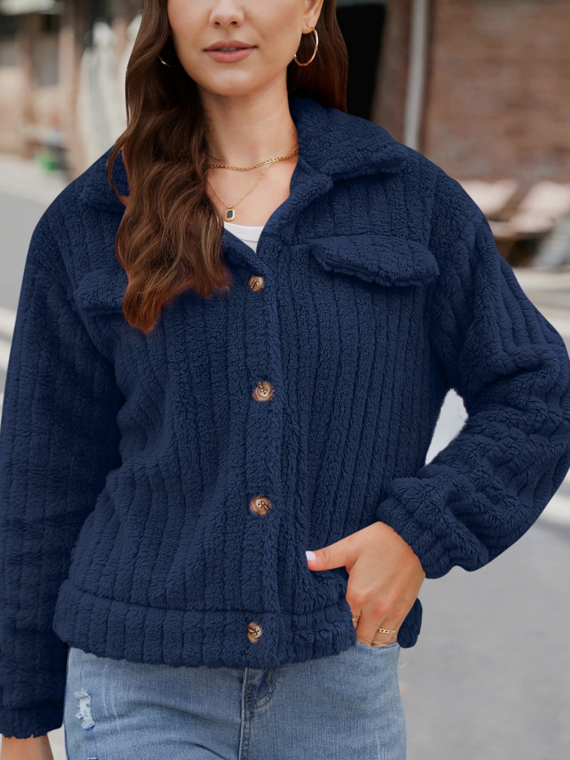 Autumn And Winter New Style Fur Plush Cardigan Lapel Short Buckle Regular Fit Coat