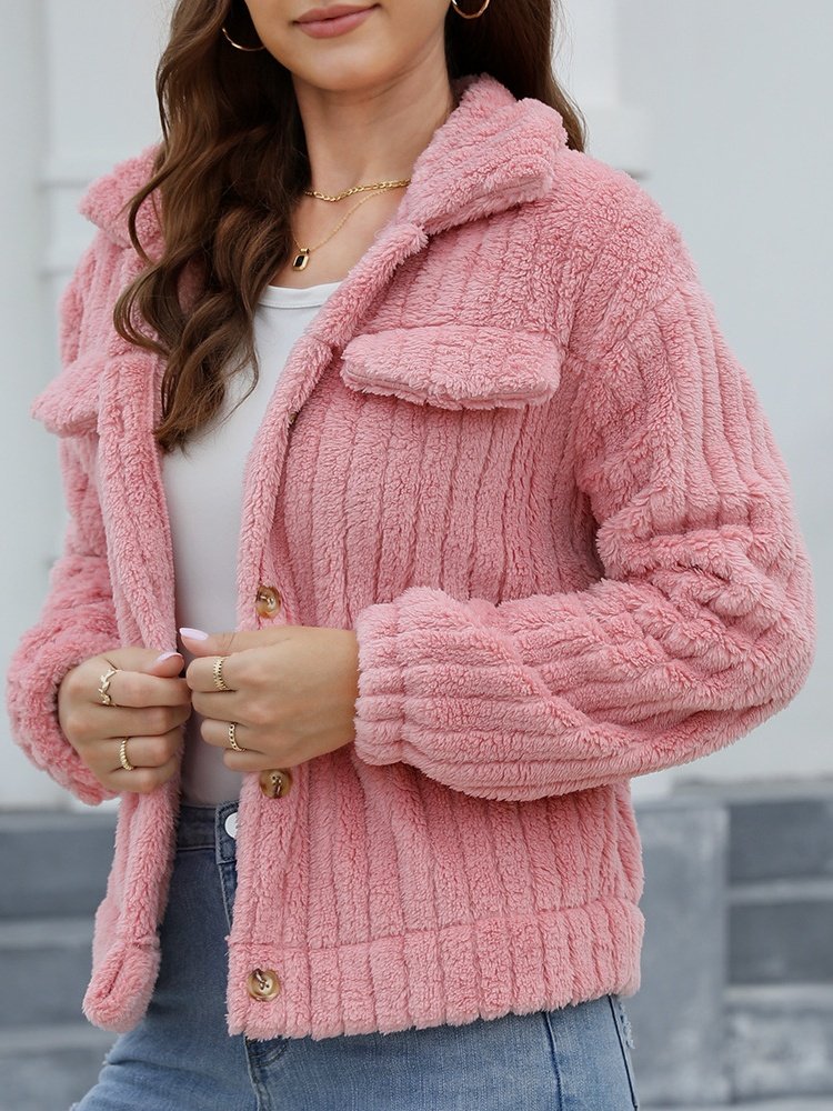 Autumn And Winter New Style Fur Plush Cardigan Lapel Short Buckle Regular Fit Coat