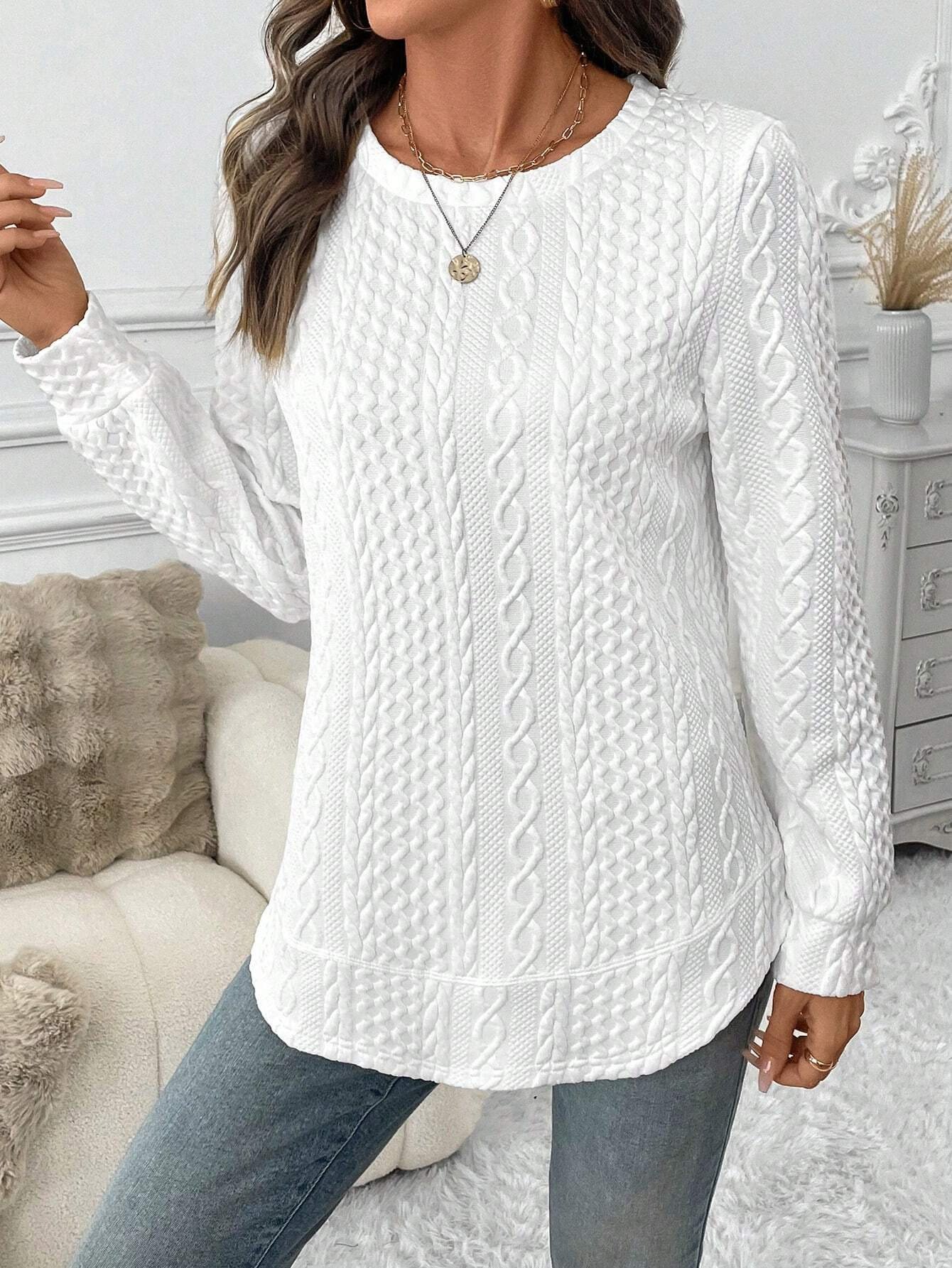 Women's Autumn And Winter Sweatshirt Solid Color Texture Loose Regular Top