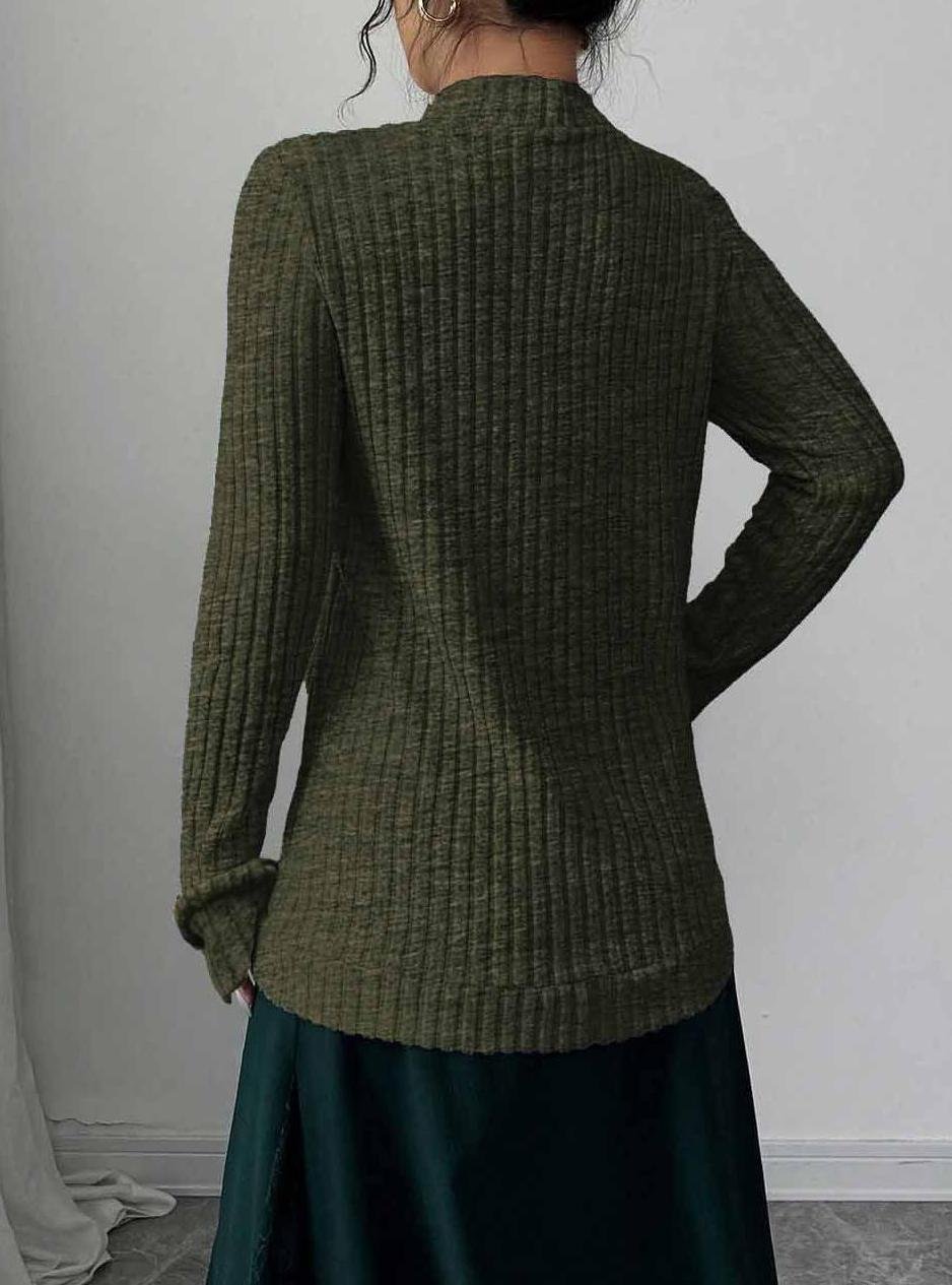 Women's Solid Color Cardigan Ribbed Brushed Stitching Long-Sleeved Jacket