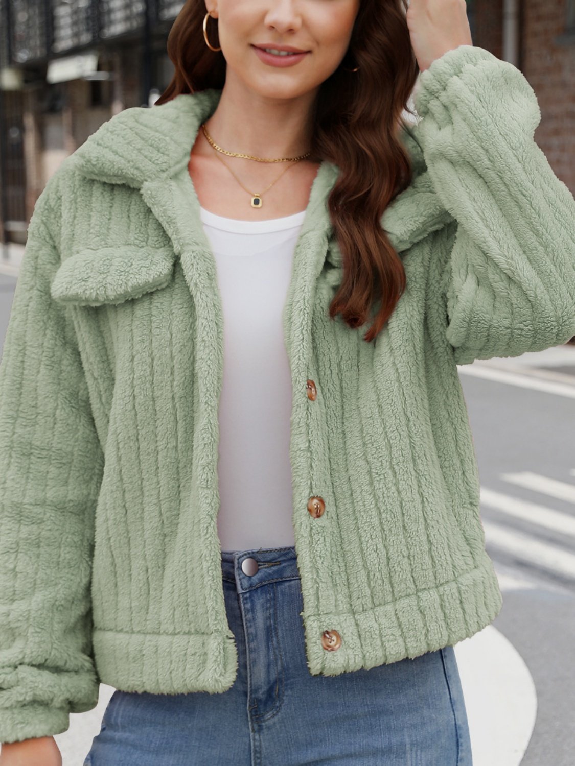 Autumn And Winter New Style Fur Plush Cardigan Lapel Short Buckle Regular Fit Coat