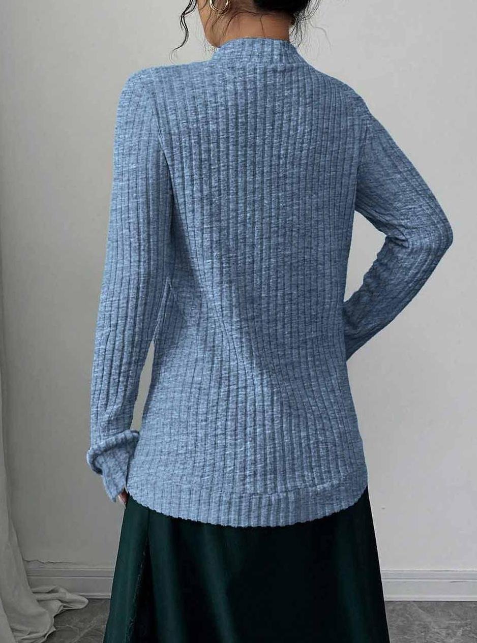 Women's Solid Color Cardigan Ribbed Brushed Stitching Long-Sleeved Jacket