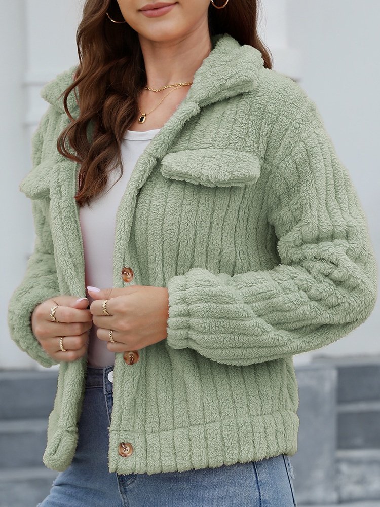 Autumn And Winter New Style Fur Plush Cardigan Lapel Short Buckle Regular Fit Coat