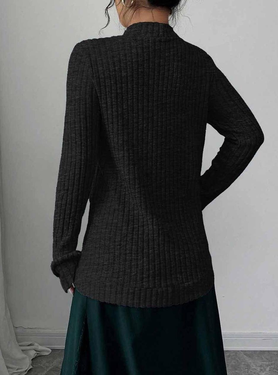 Women's Solid Color Cardigan Ribbed Brushed Stitching Long-Sleeved Jacket