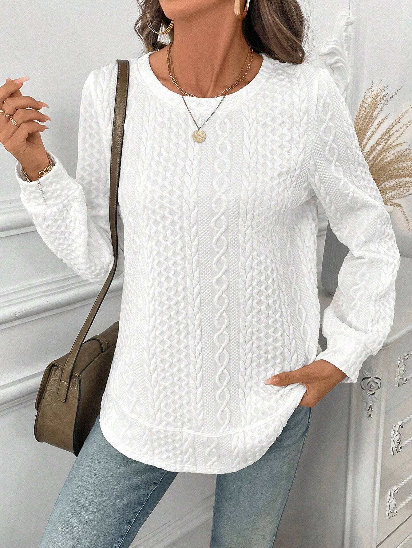 Women's Autumn And Winter Sweatshirt Solid Color Texture Loose Regular Top