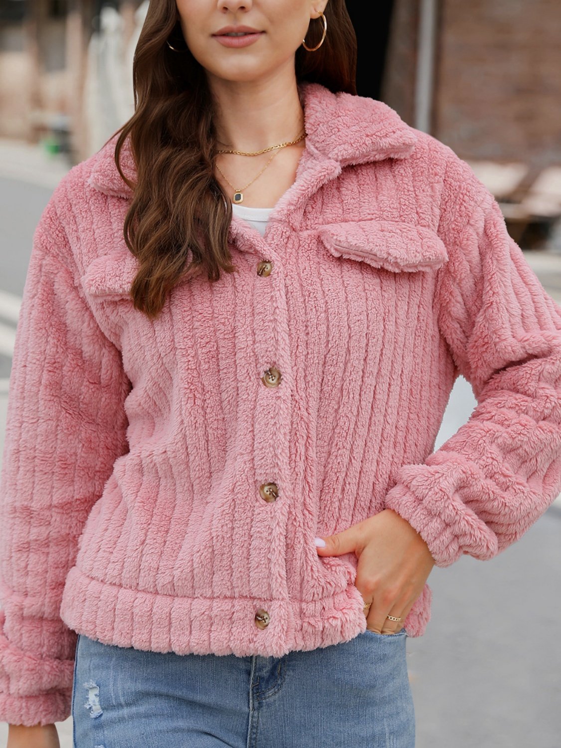 Autumn And Winter New Style Fur Plush Cardigan Lapel Short Buckle Regular Fit Coat