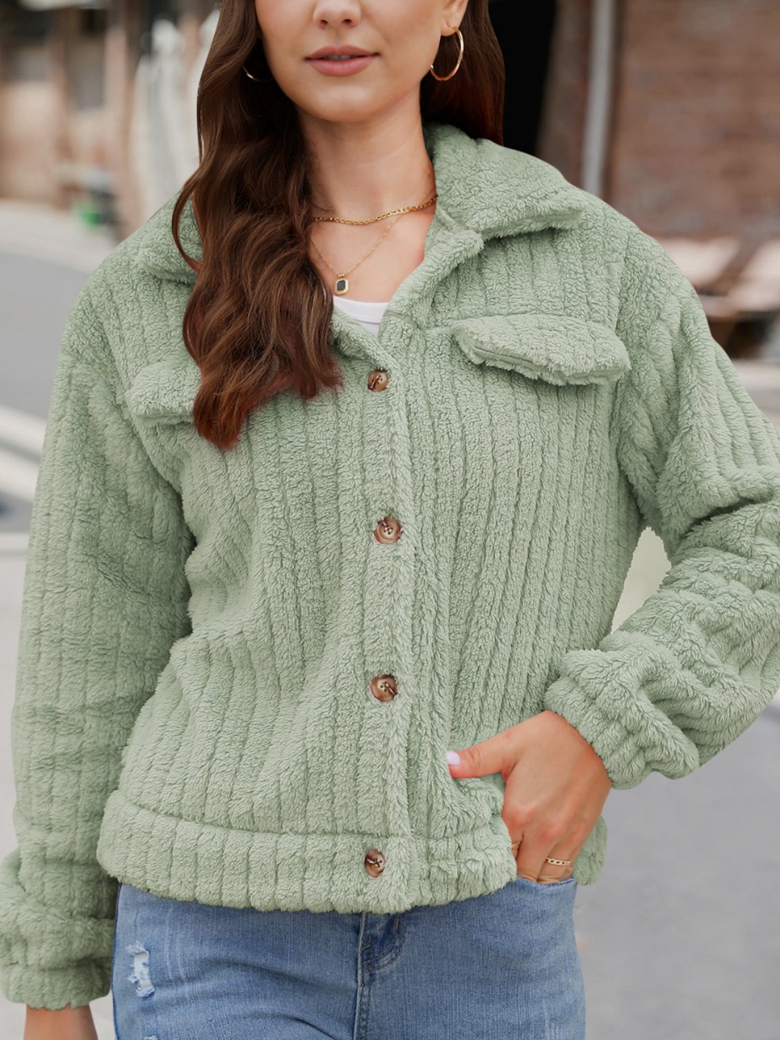 Autumn And Winter New Style Fur Plush Cardigan Lapel Short Buckle Regular Fit Coat