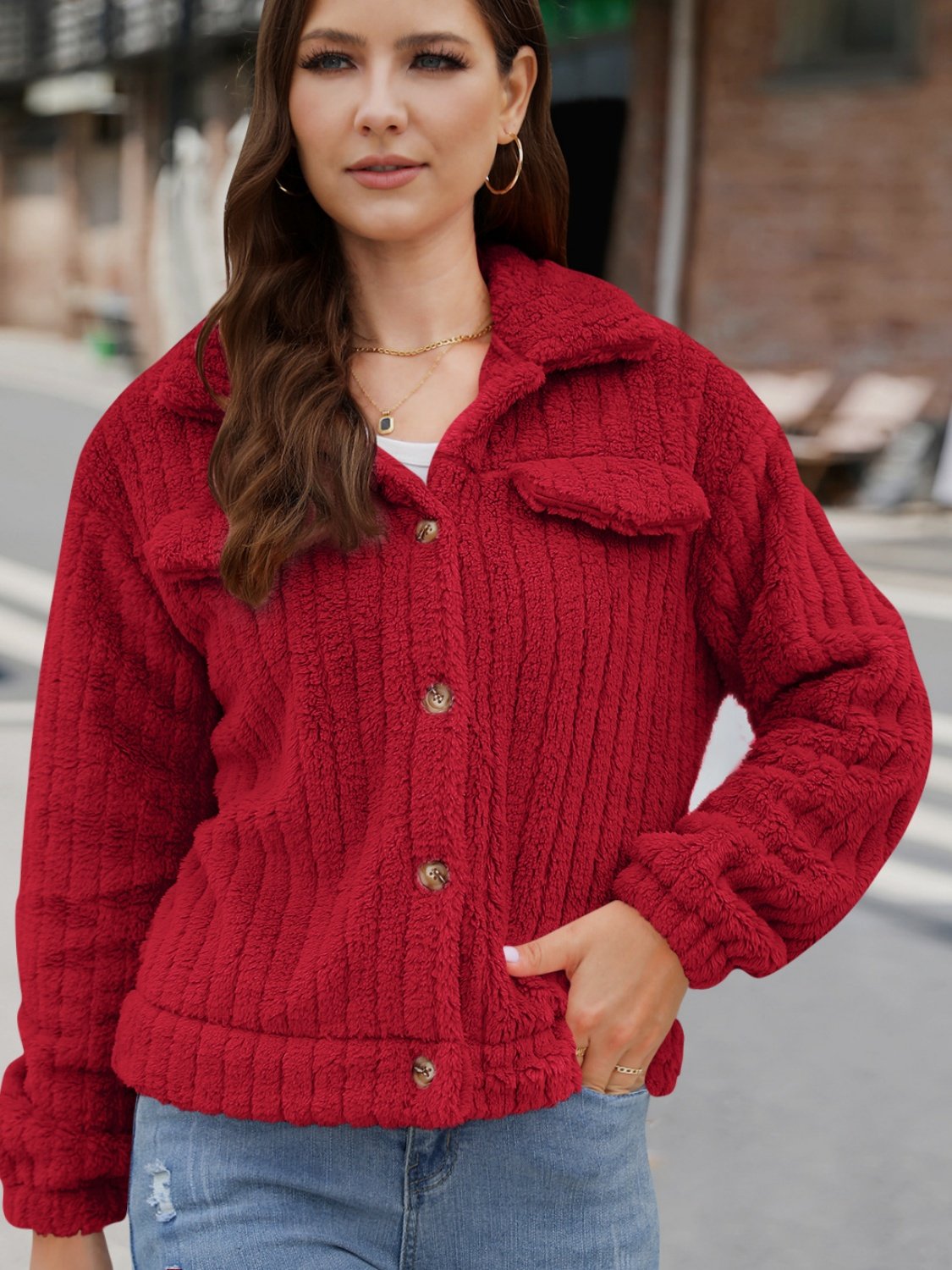 Autumn And Winter New Style Fur Plush Cardigan Lapel Short Buckle Regular Fit Coat