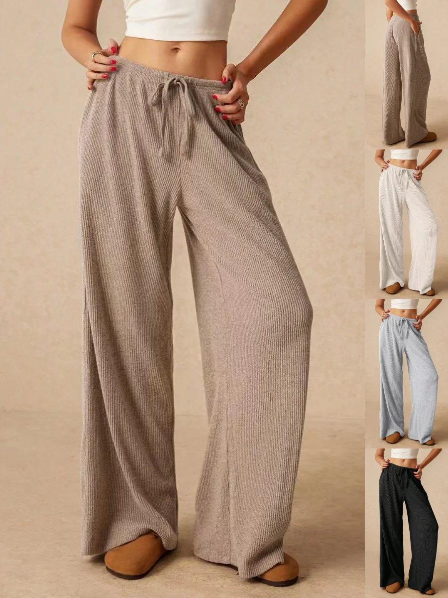 Women's  Elastic Waist H-Line Wide Leg Pants Daily Going Out Pants Khaki Casual Split Joint Plain Spring/Fall Pants