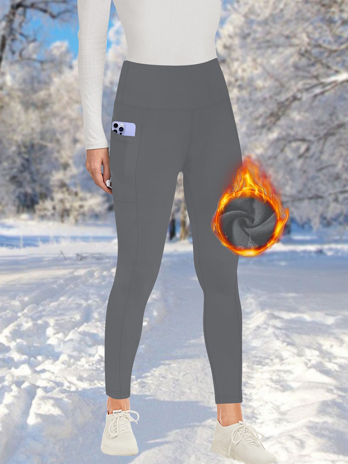 Autumn And Winter Pocket Plus Fleece Leggings High Waist Outer Wear Sports Yoga Pants
