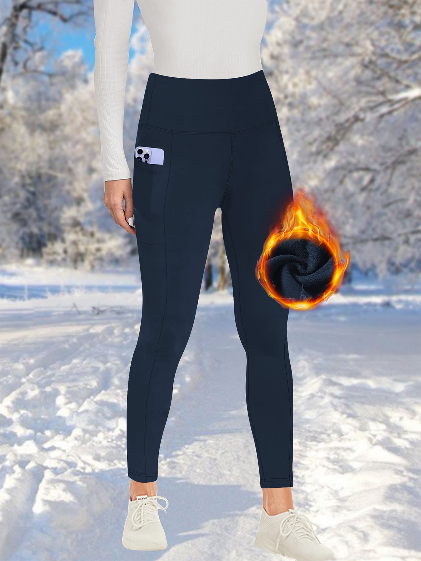 Autumn And Winter Pocket Plus Fleece Leggings High Waist Outer Wear Sports Yoga Pants