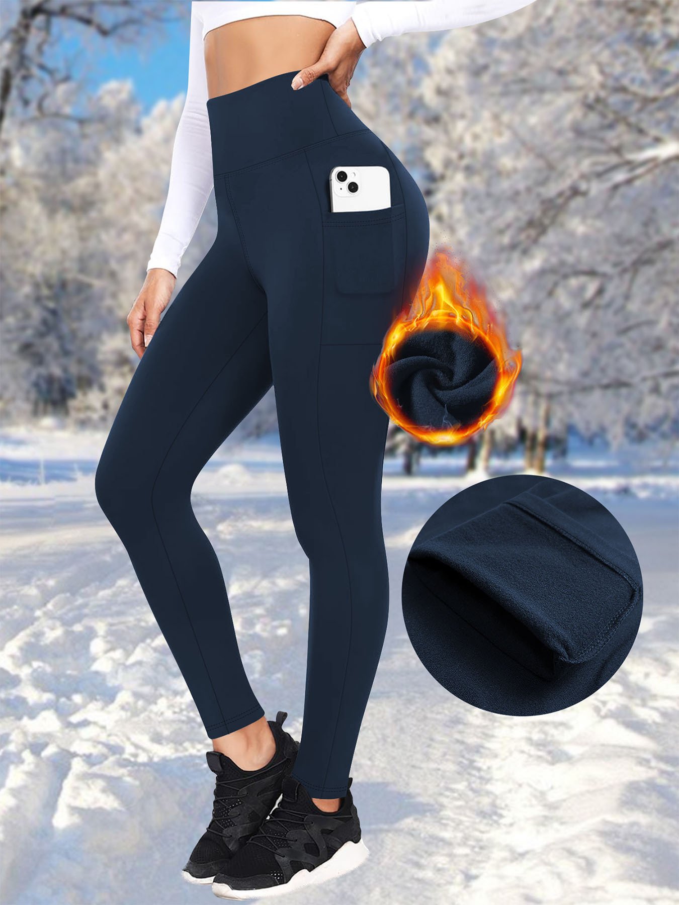 Autumn And Winter Pocket Plus Fleece Leggings High Waist Outer Wear Sports Yoga Pants