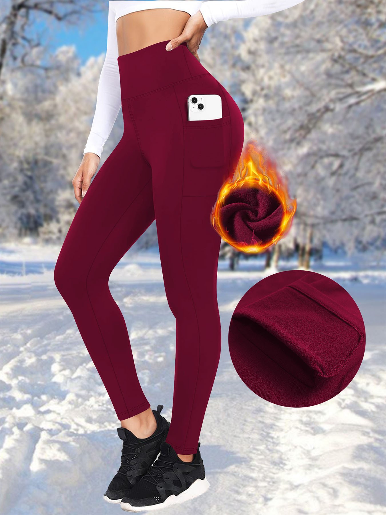 Autumn And Winter Pocket Plus Fleece Leggings High Waist Outer Wear Sports Yoga Pants