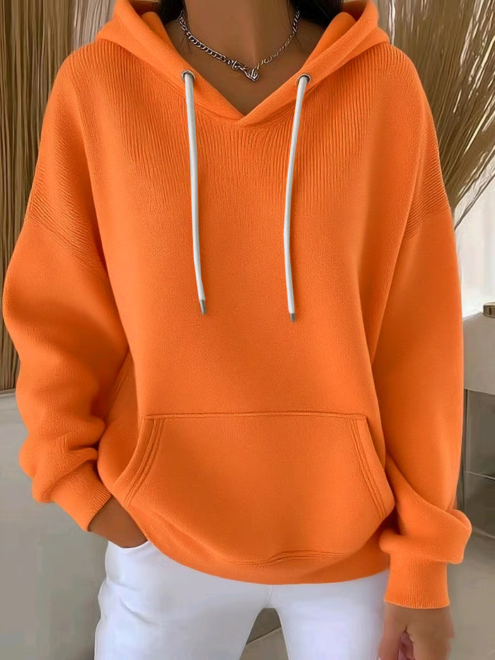 Women's Classic Casual Pocket Long Sleeve Hooded Sweatshirt