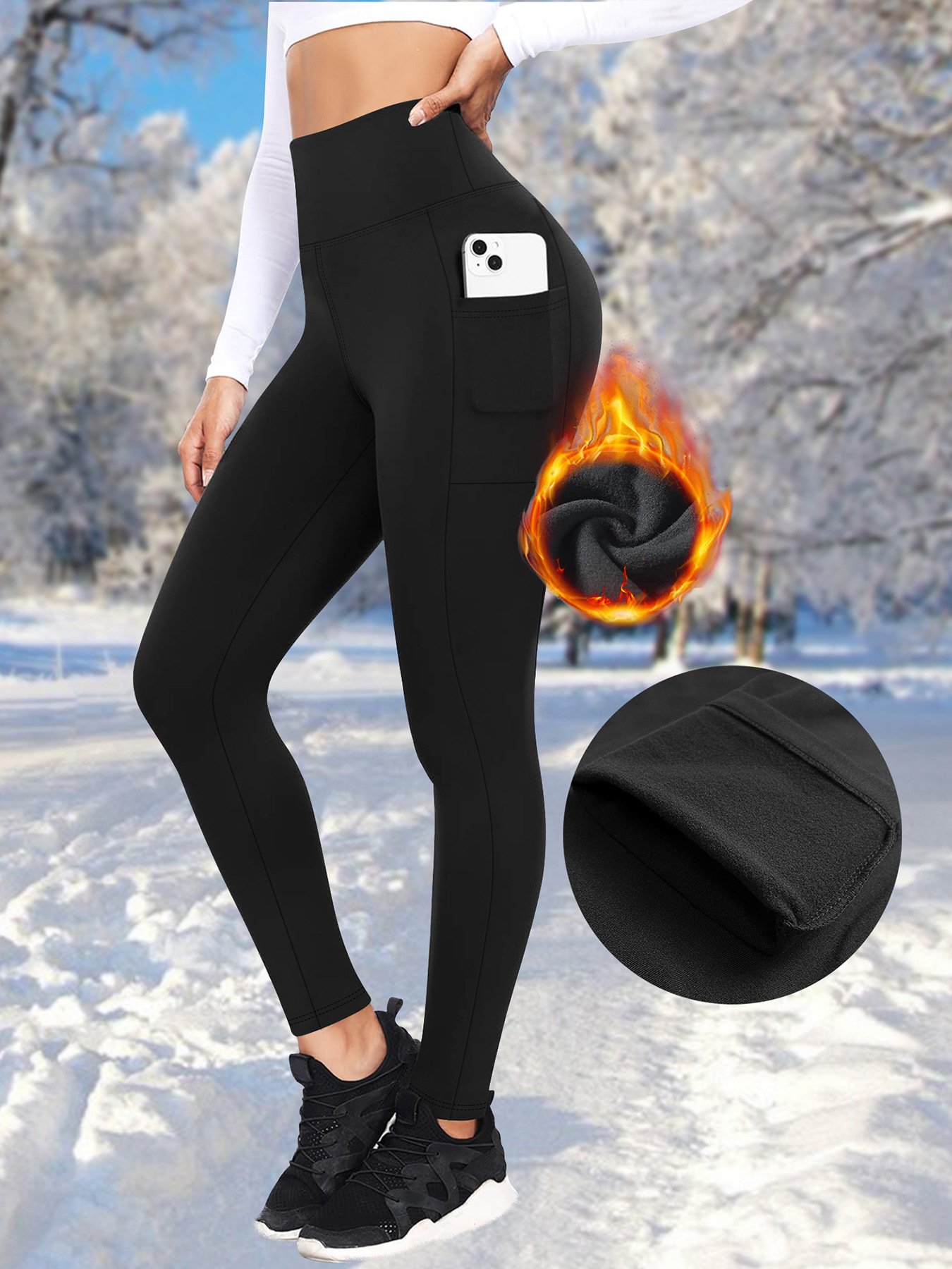 Autumn And Winter Pocket Plus Fleece Leggings High Waist Outer Wear Sports Yoga Pants