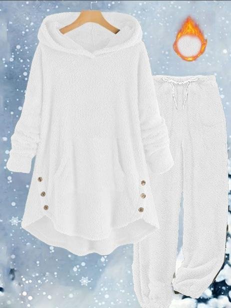 Loose Casual Solid Color Plush Hooded Long-Sleeved Trousers Two-Piece Suit