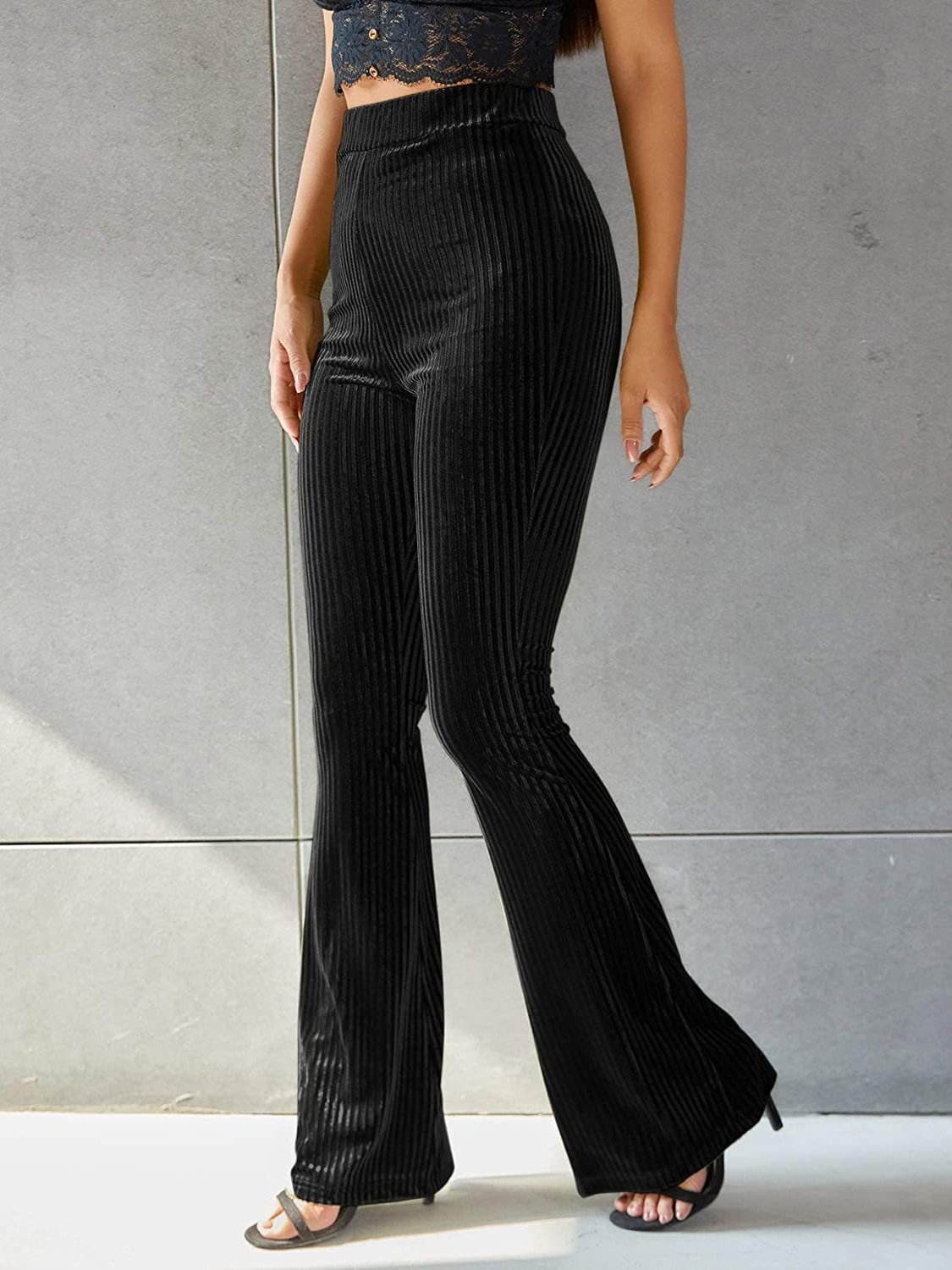 Women's  Elastic Waist H-Line Flare Pants Daily Going Out Pants Gray Casual Split Joint Plain Spring/Fall Pants