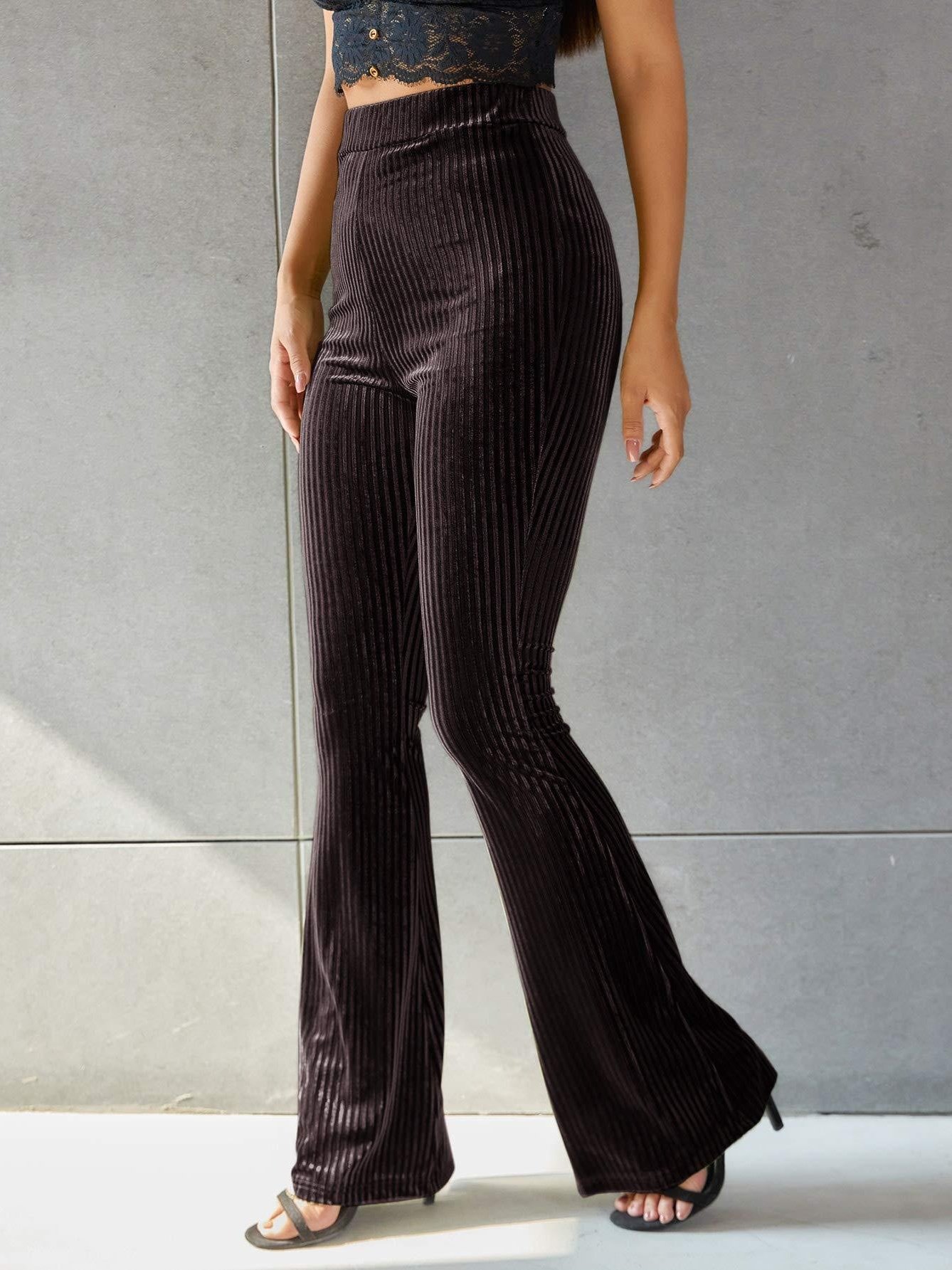 Women's  Elastic Waist H-Line Flare Pants Daily Going Out Pants Gray Casual Split Joint Plain Spring/Fall Pants