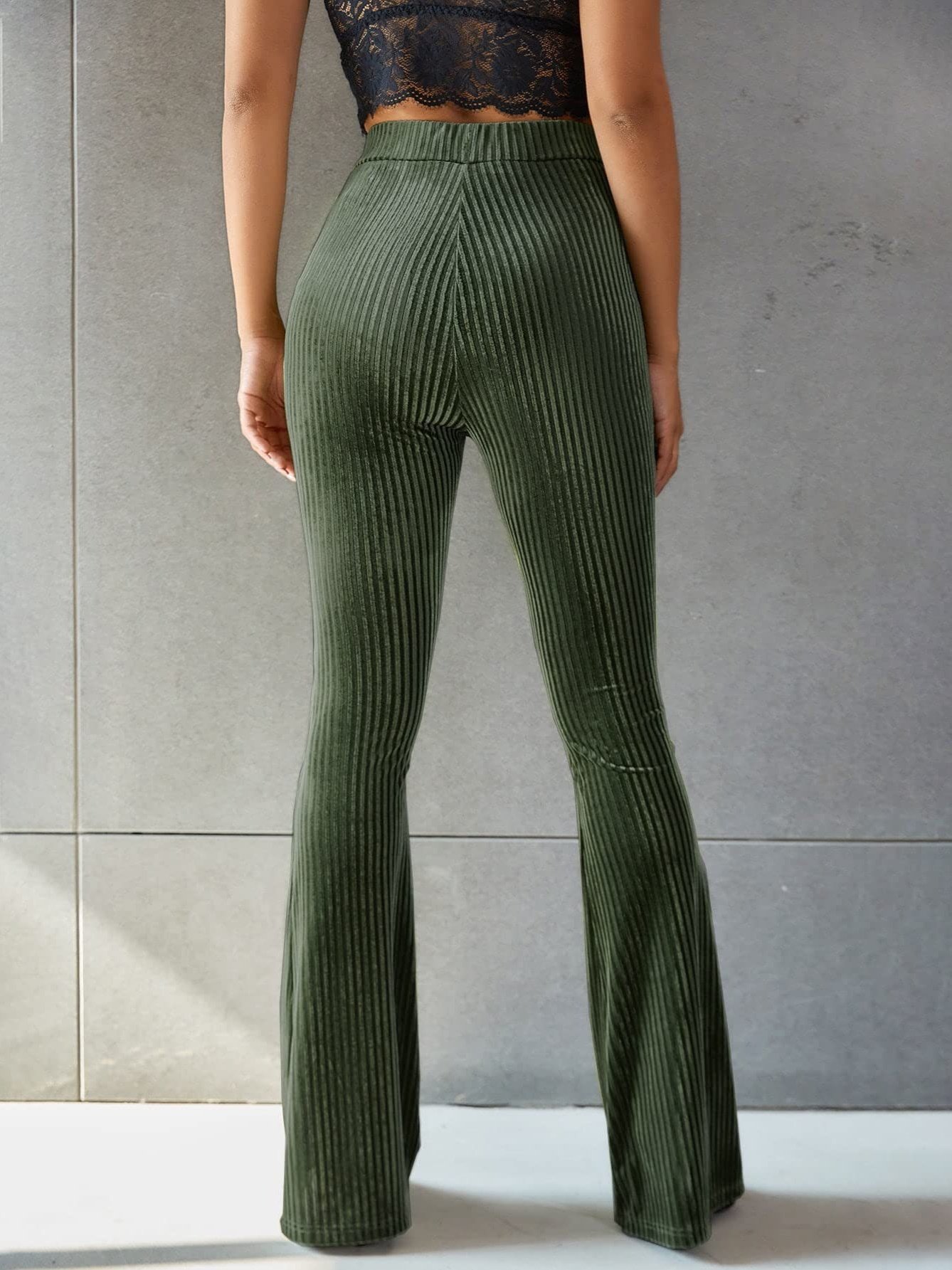 Women's  Elastic Waist H-Line Flare Pants Daily Going Out Pants Gray Casual Split Joint Plain Spring/Fall Pants