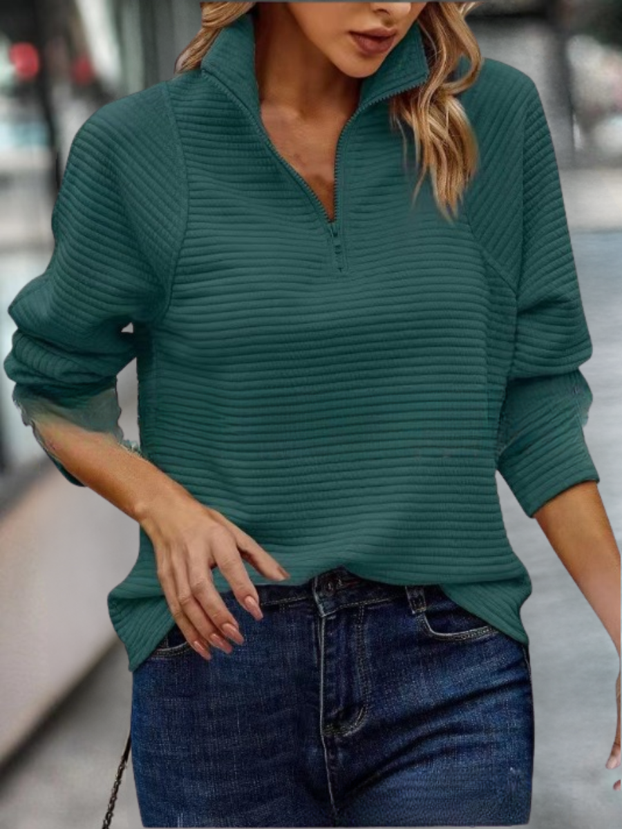 Mock Neck Simple Solid Color Pleated Zip-up Collar Sweatshirt