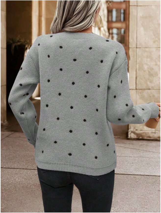 Casual Polka Dots Loose Crew Neck Sweater