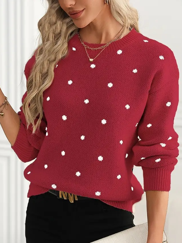 Casual Polka Dots Loose Crew Neck Sweater