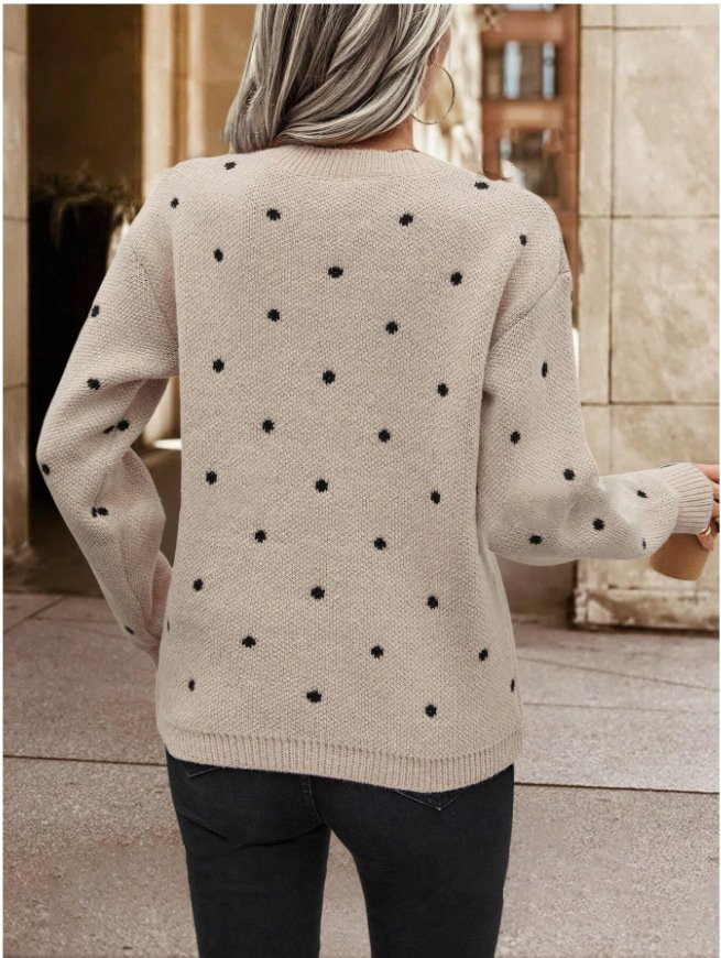 Casual Polka Dots Loose Crew Neck Sweater