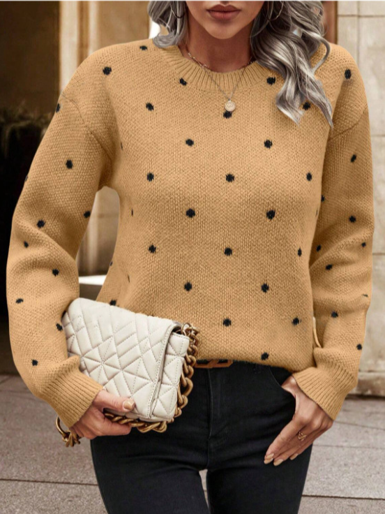 Casual Polka Dots Loose Crew Neck Sweater