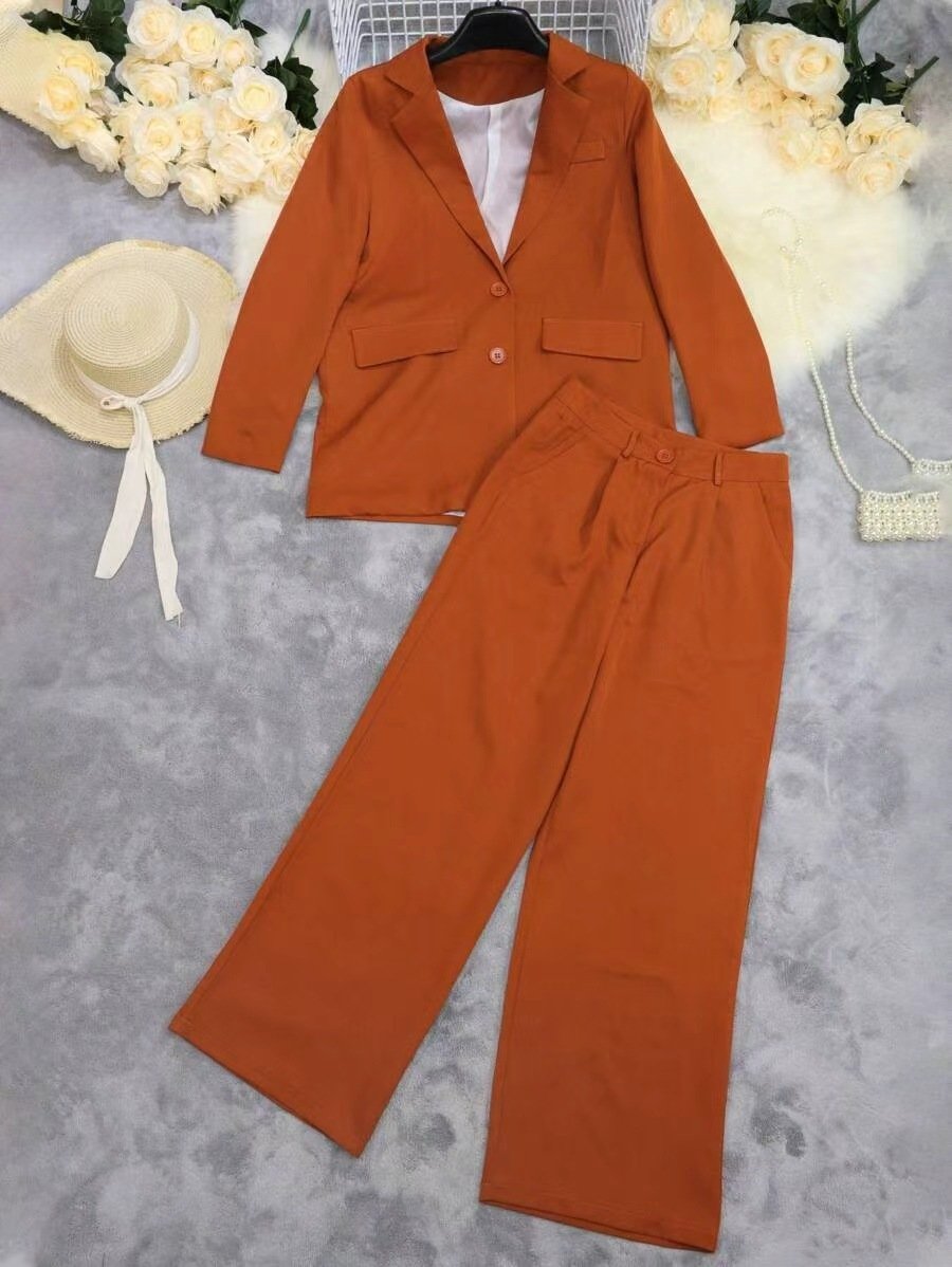 Cotton Plain Regular Fit Casual Two-Piece Set