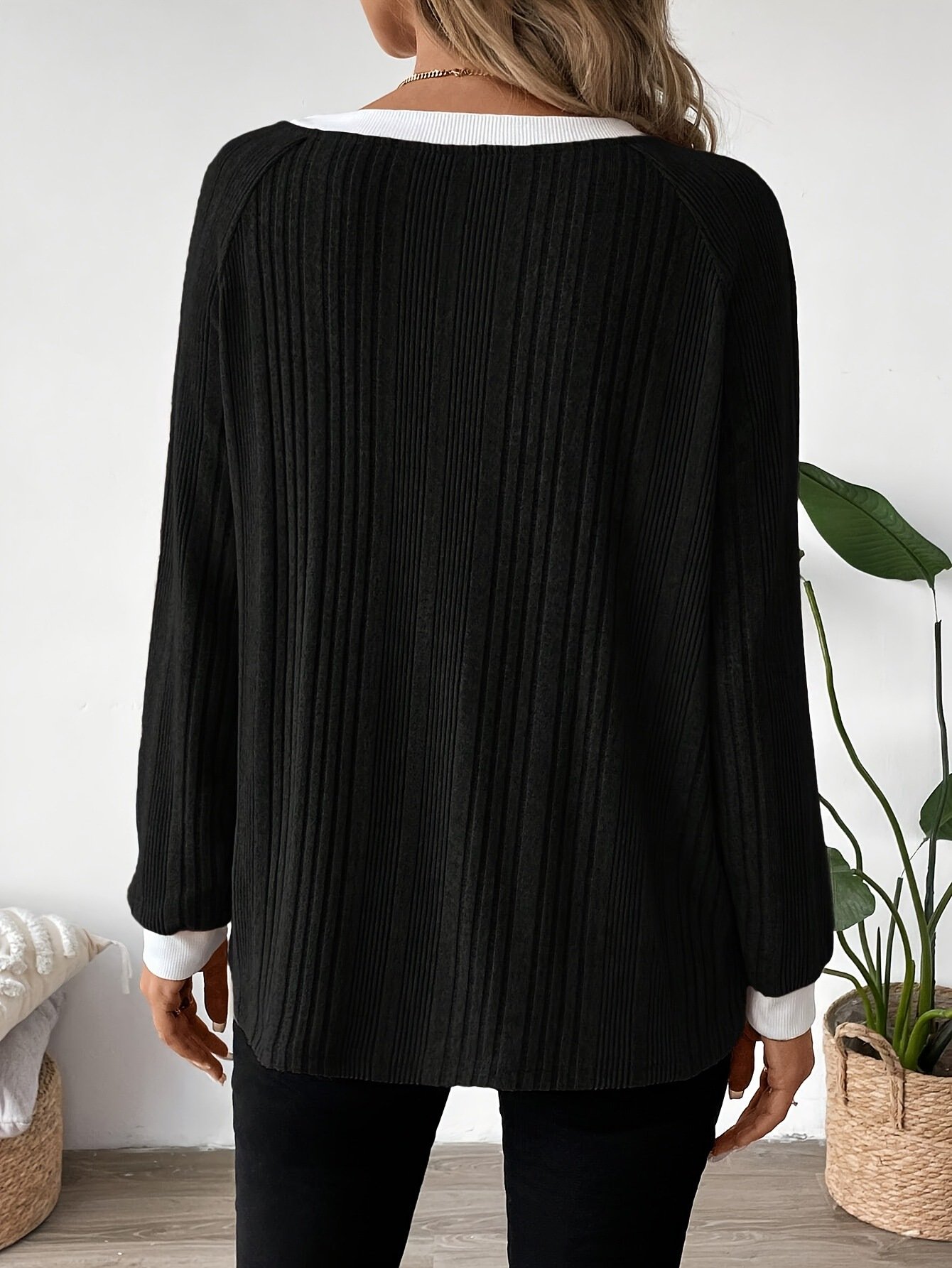 Women Plain Crew Neck Casual Long Sleeve T-shirt