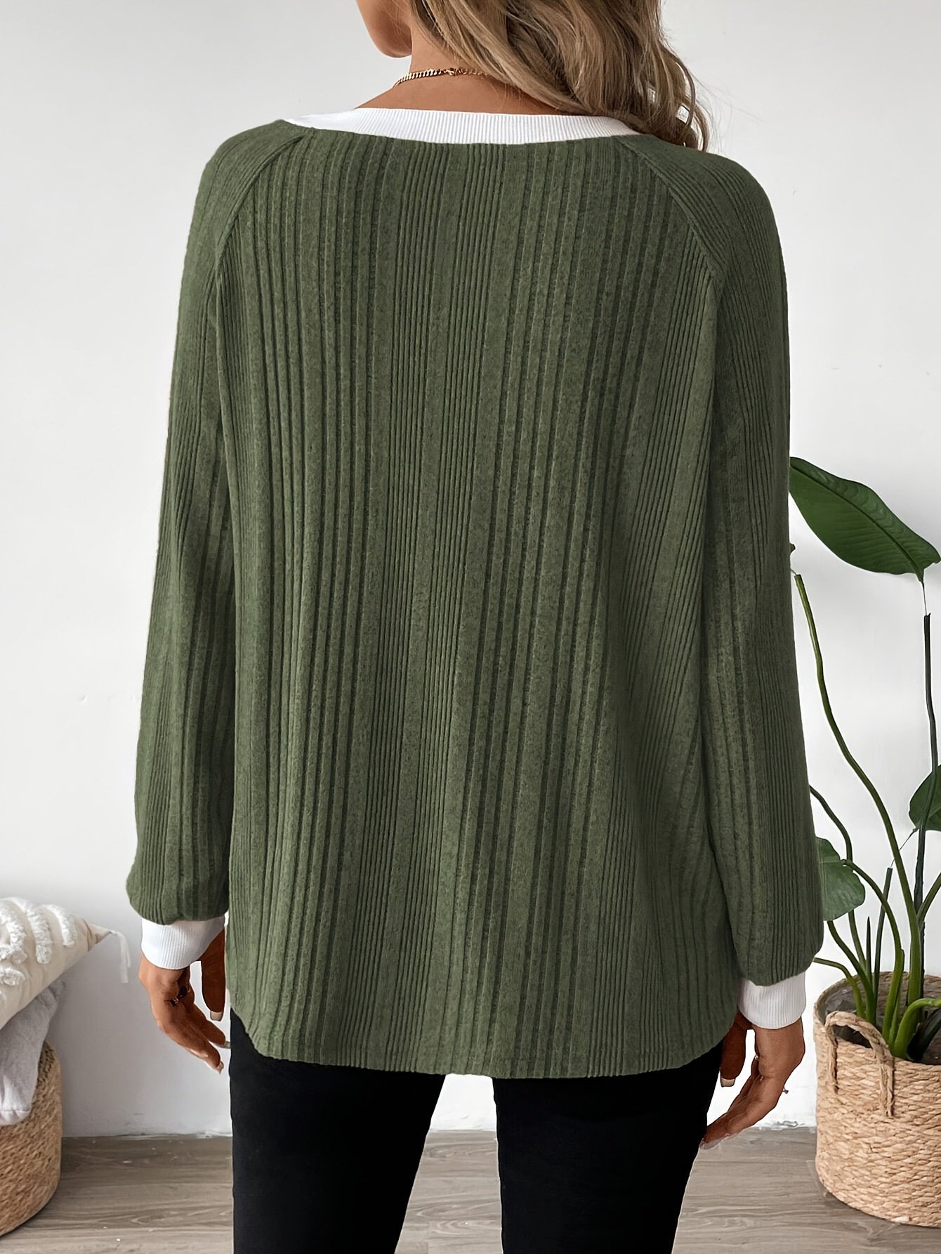 Women Plain Crew Neck Casual Long Sleeve T-shirt
